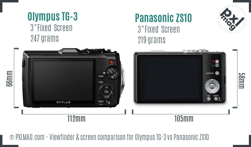 Olympus TG-3 vs Panasonic ZS10 Screen and Viewfinder comparison