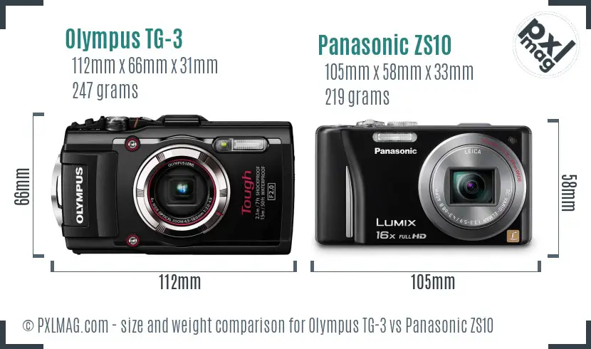 Olympus TG-3 vs Panasonic ZS10 size comparison