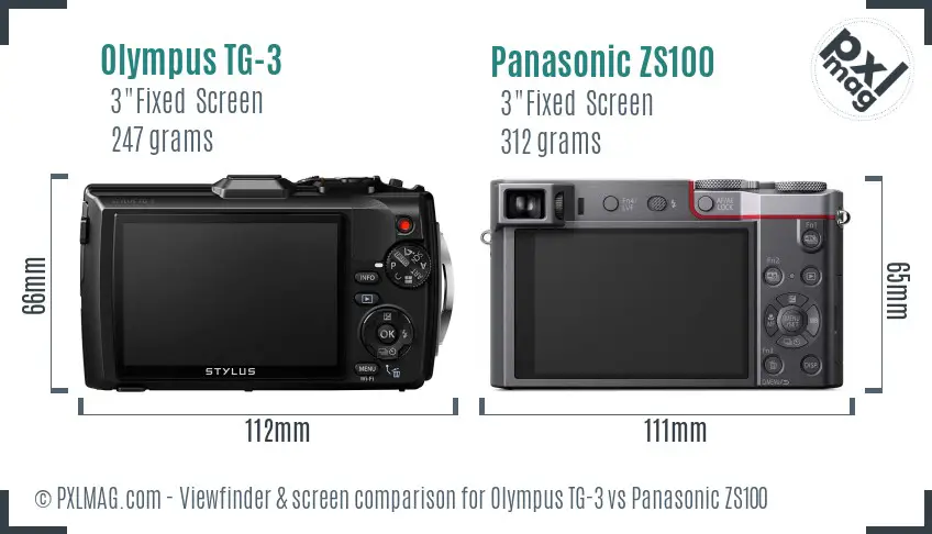 Olympus TG-3 vs Panasonic ZS100 Screen and Viewfinder comparison