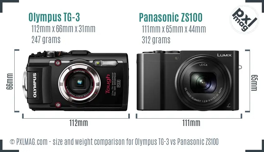 Olympus TG-3 vs Panasonic ZS100 size comparison