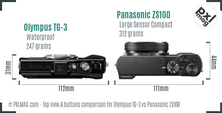 Olympus TG-3 vs Panasonic ZS100 top view buttons comparison