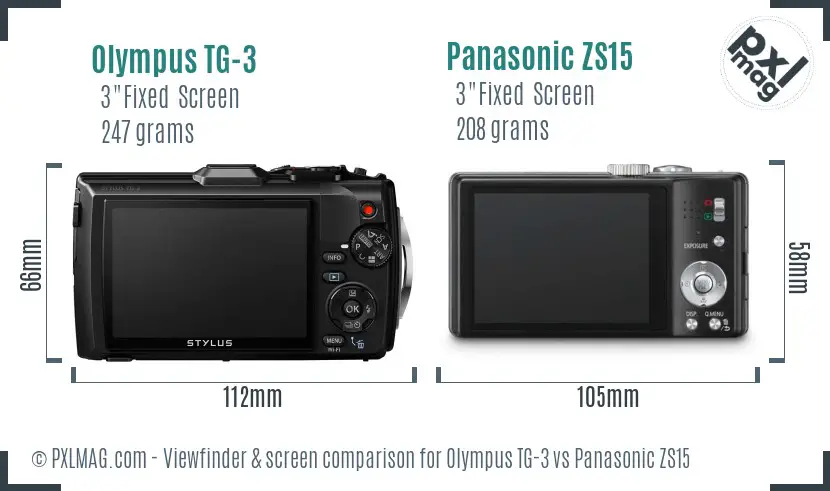 Olympus TG-3 vs Panasonic ZS15 Screen and Viewfinder comparison