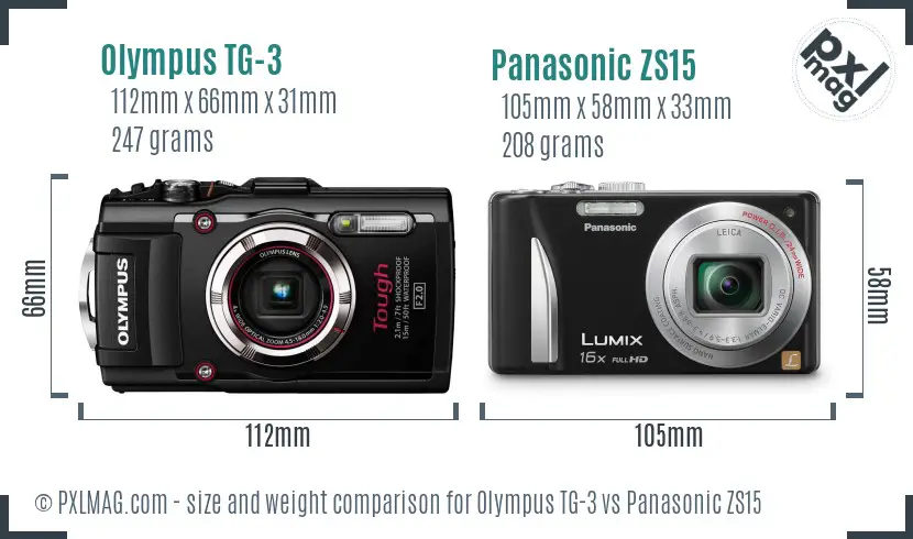 Olympus TG-3 vs Panasonic ZS15 size comparison