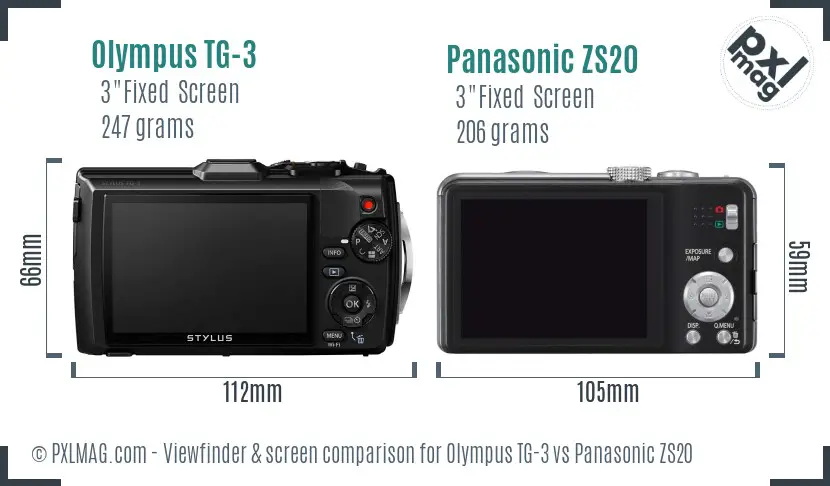 Olympus TG-3 vs Panasonic ZS20 Screen and Viewfinder comparison