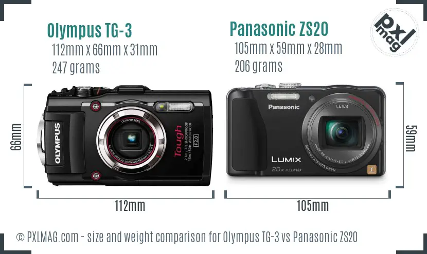 Olympus TG-3 vs Panasonic ZS20 size comparison