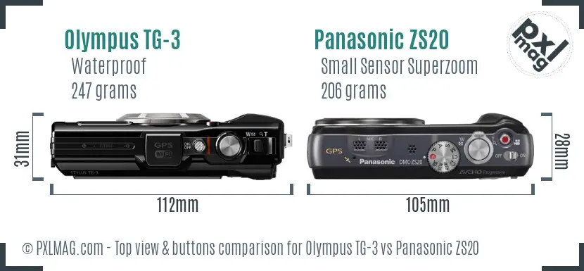 Olympus TG-3 vs Panasonic ZS20 top view buttons comparison