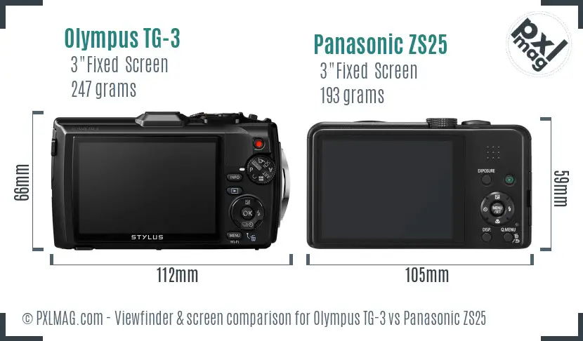 Olympus TG-3 vs Panasonic ZS25 Screen and Viewfinder comparison