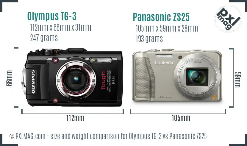 Olympus TG-3 vs Panasonic ZS25 size comparison