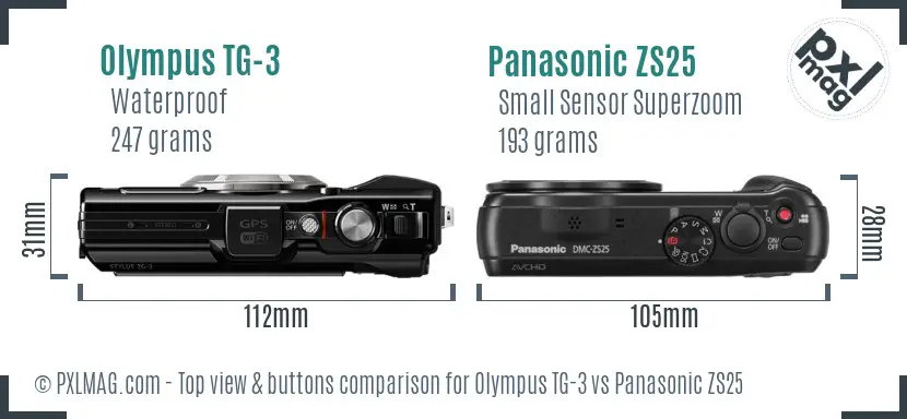 Olympus TG-3 vs Panasonic ZS25 top view buttons comparison