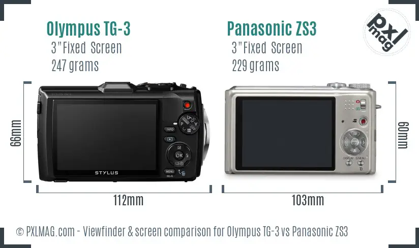 Olympus TG-3 vs Panasonic ZS3 Screen and Viewfinder comparison