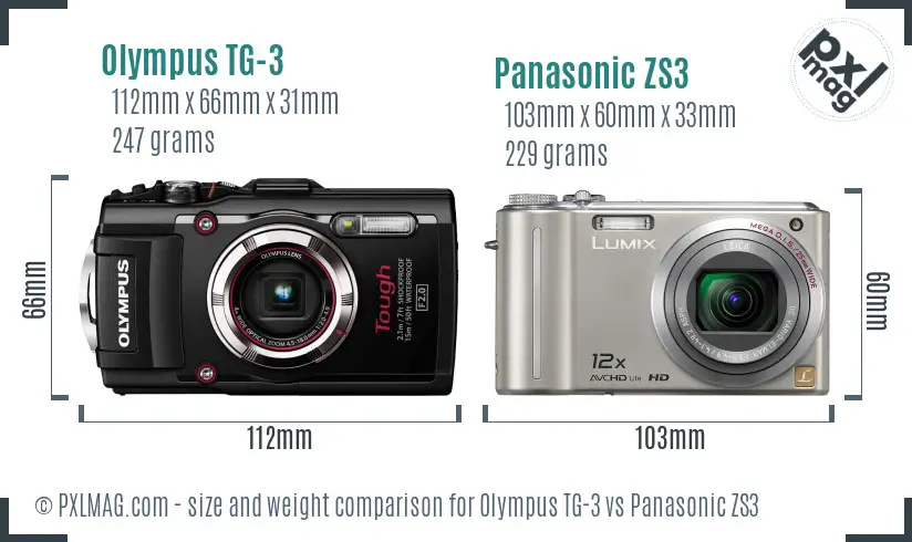 Olympus TG-3 vs Panasonic ZS3 size comparison