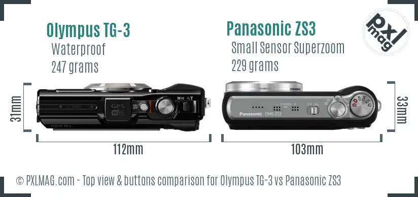 Olympus TG-3 vs Panasonic ZS3 top view buttons comparison