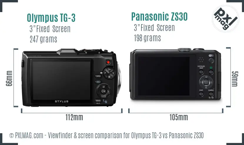 Olympus TG-3 vs Panasonic ZS30 Screen and Viewfinder comparison