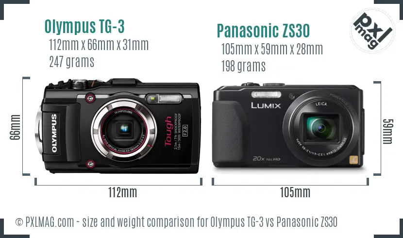 Olympus TG-3 vs Panasonic ZS30 size comparison