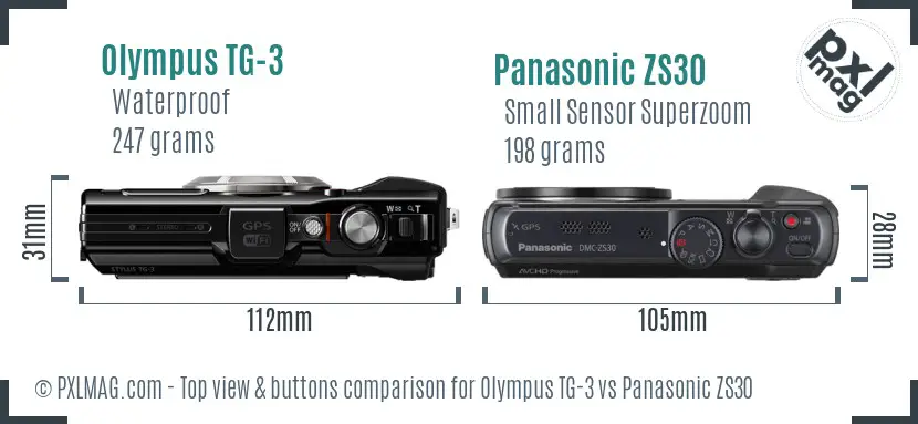 Olympus TG-3 vs Panasonic ZS30 top view buttons comparison