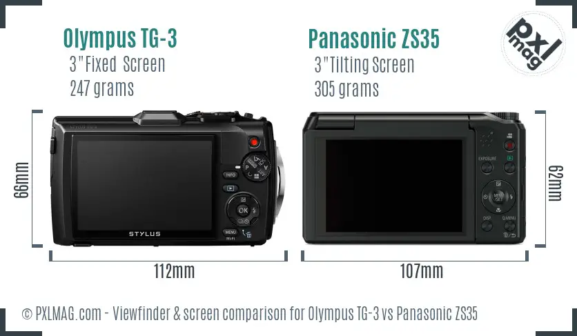 Olympus TG-3 vs Panasonic ZS35 Screen and Viewfinder comparison