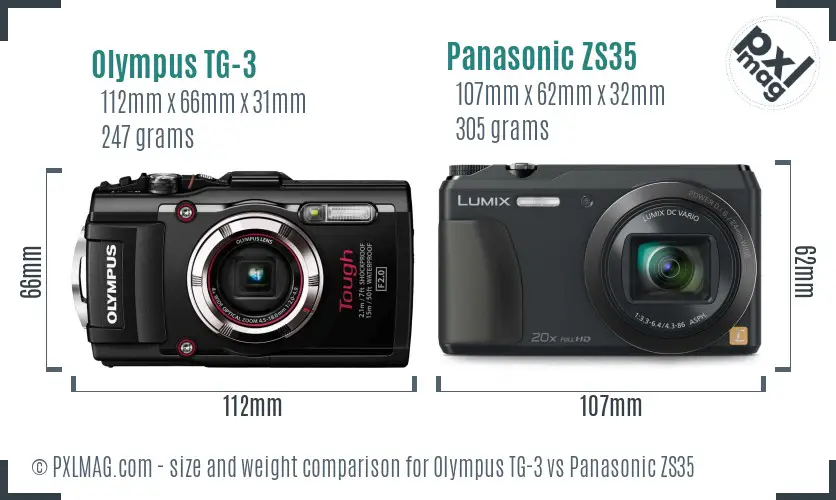 Olympus TG-3 vs Panasonic ZS35 size comparison