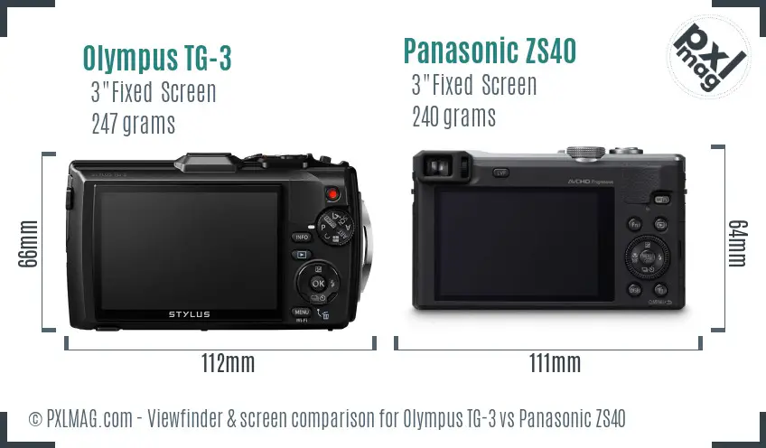 Olympus TG-3 vs Panasonic ZS40 Screen and Viewfinder comparison