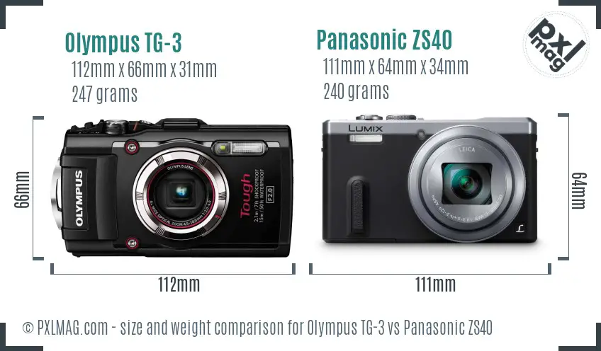 Olympus TG-3 vs Panasonic ZS40 size comparison