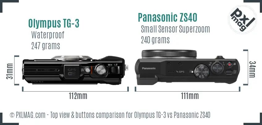 Olympus TG-3 vs Panasonic ZS40 top view buttons comparison