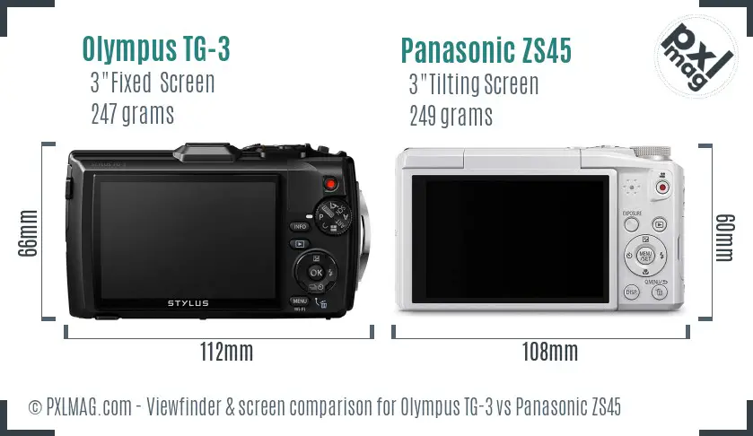 Olympus TG-3 vs Panasonic ZS45 Screen and Viewfinder comparison
