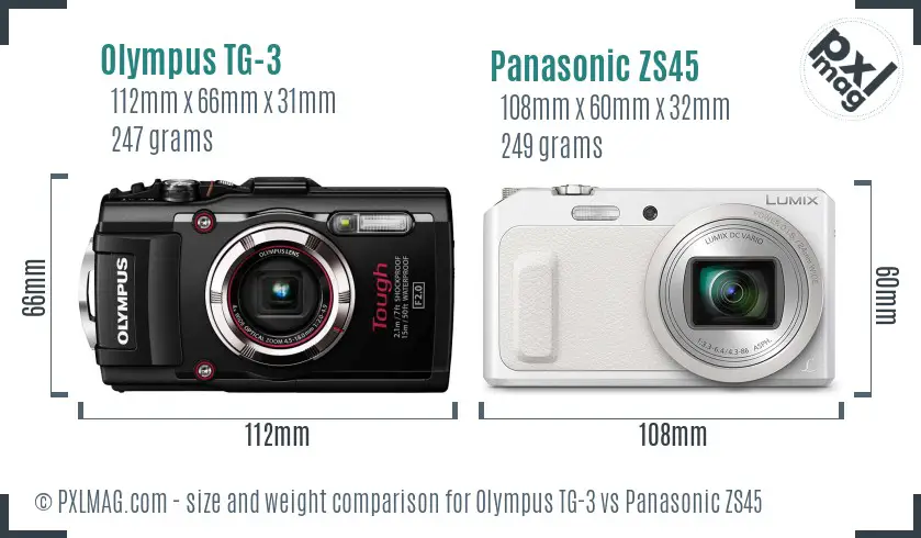 Olympus TG-3 vs Panasonic ZS45 size comparison