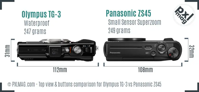 Olympus TG-3 vs Panasonic ZS45 top view buttons comparison