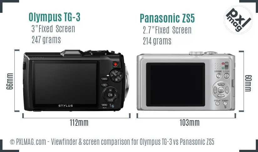 Olympus TG-3 vs Panasonic ZS5 Screen and Viewfinder comparison