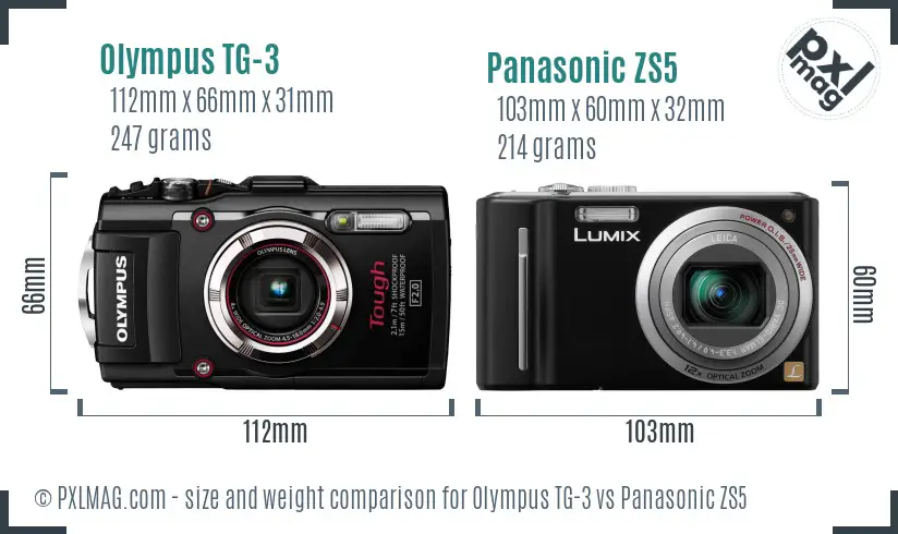 Olympus TG-3 vs Panasonic ZS5 size comparison