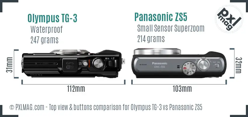 Olympus TG-3 vs Panasonic ZS5 top view buttons comparison