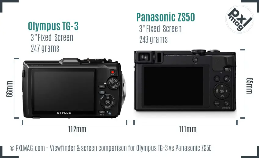 Olympus TG-3 vs Panasonic ZS50 Screen and Viewfinder comparison