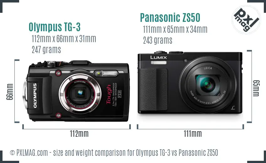 Olympus TG-3 vs Panasonic ZS50 size comparison