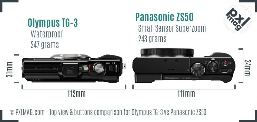 Olympus TG-3 vs Panasonic ZS50 top view buttons comparison