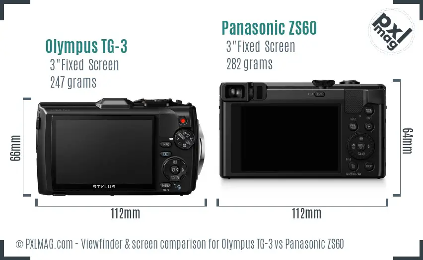 Olympus TG-3 vs Panasonic ZS60 Screen and Viewfinder comparison