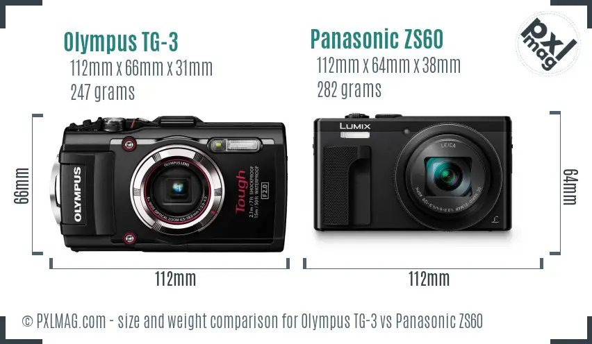 Olympus TG-3 vs Panasonic ZS60 size comparison