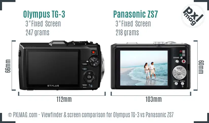 Olympus TG-3 vs Panasonic ZS7 Screen and Viewfinder comparison