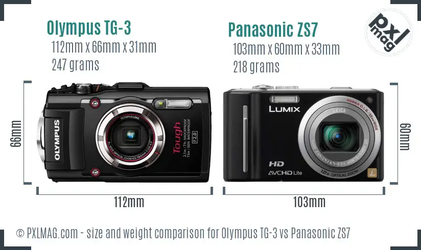 Olympus TG-3 vs Panasonic ZS7 size comparison