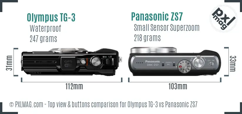 Olympus TG-3 vs Panasonic ZS7 top view buttons comparison