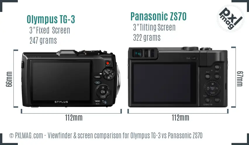 Olympus TG-3 vs Panasonic ZS70 Screen and Viewfinder comparison
