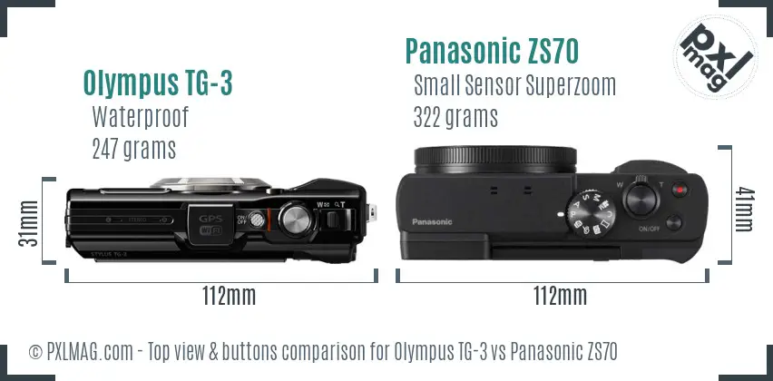 Olympus TG-3 vs Panasonic ZS70 top view buttons comparison