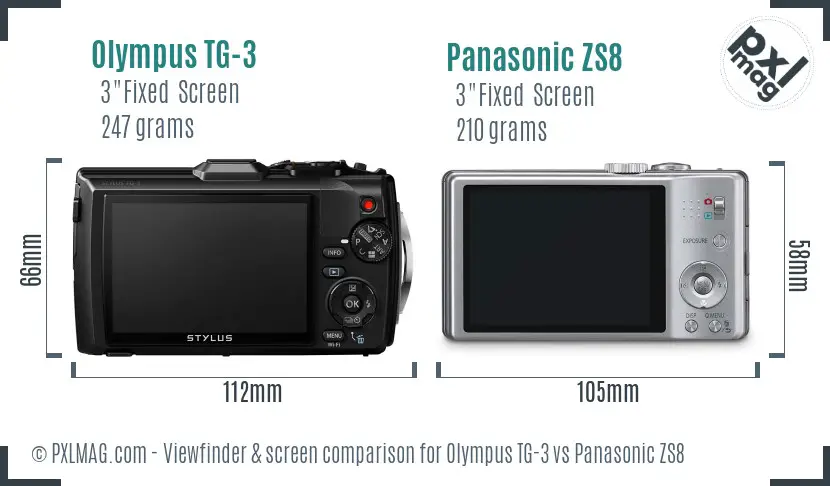 Olympus TG-3 vs Panasonic ZS8 Screen and Viewfinder comparison