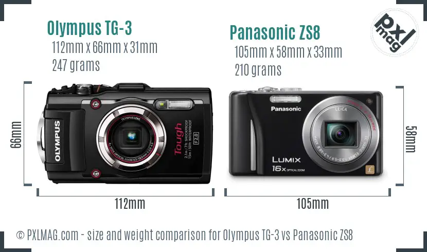 Olympus TG-3 vs Panasonic ZS8 size comparison