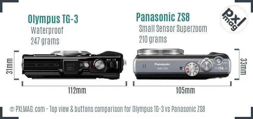 Olympus TG-3 vs Panasonic ZS8 top view buttons comparison