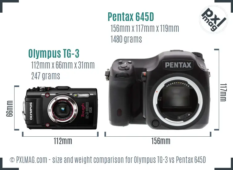 Olympus TG-3 vs Pentax 645D size comparison