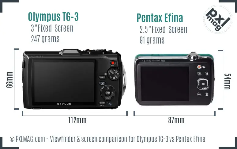 Olympus TG-3 vs Pentax Efina Screen and Viewfinder comparison