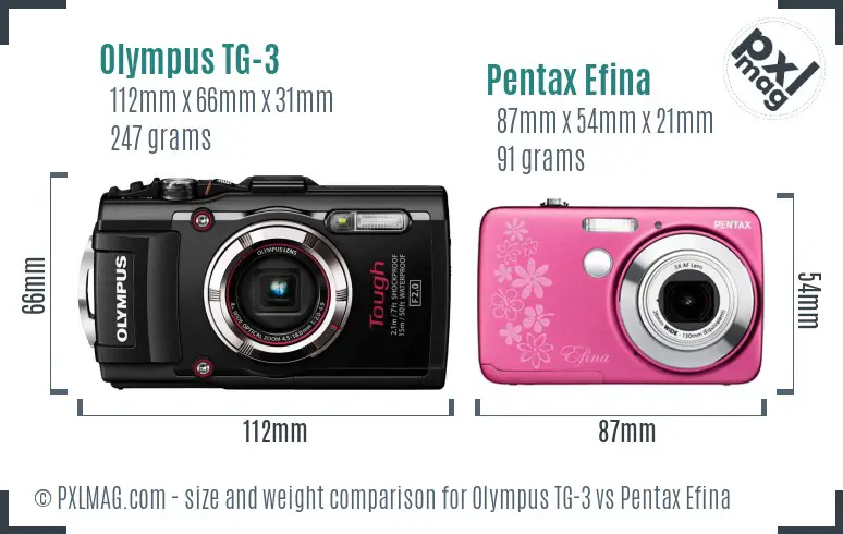 Olympus TG-3 vs Pentax Efina size comparison