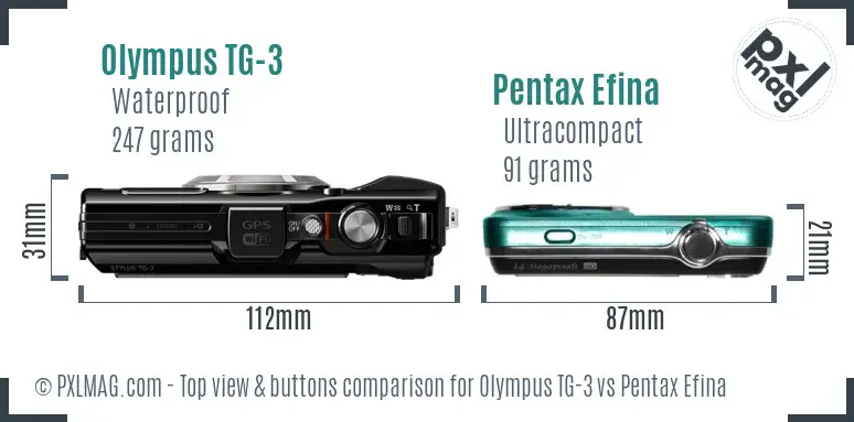 Olympus TG-3 vs Pentax Efina top view buttons comparison