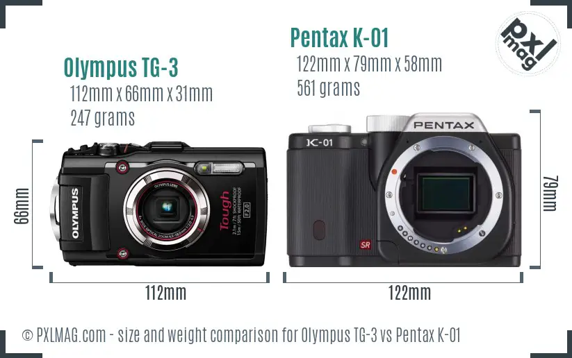 Olympus TG-3 vs Pentax K-01 size comparison