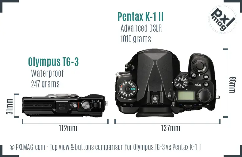 Olympus TG-3 vs Pentax K-1 II top view buttons comparison