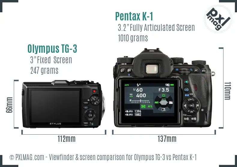 Olympus TG-3 vs Pentax K-1 Screen and Viewfinder comparison